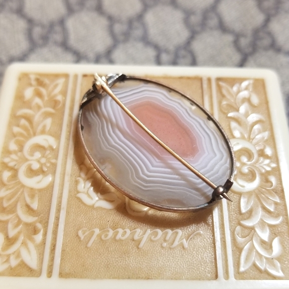 SOLID 10KT ROSE GOLD Early Victorian Banded Agate Brooch - Picture 5 of 8